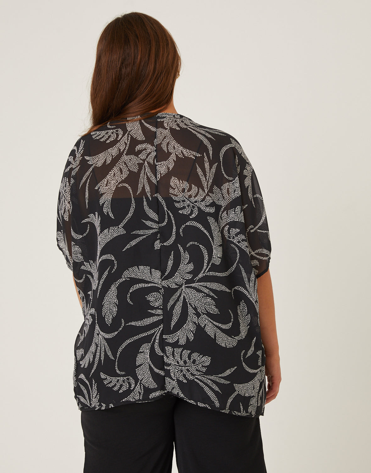 Plus Size Dotted Leaf Chiffon Cardigan