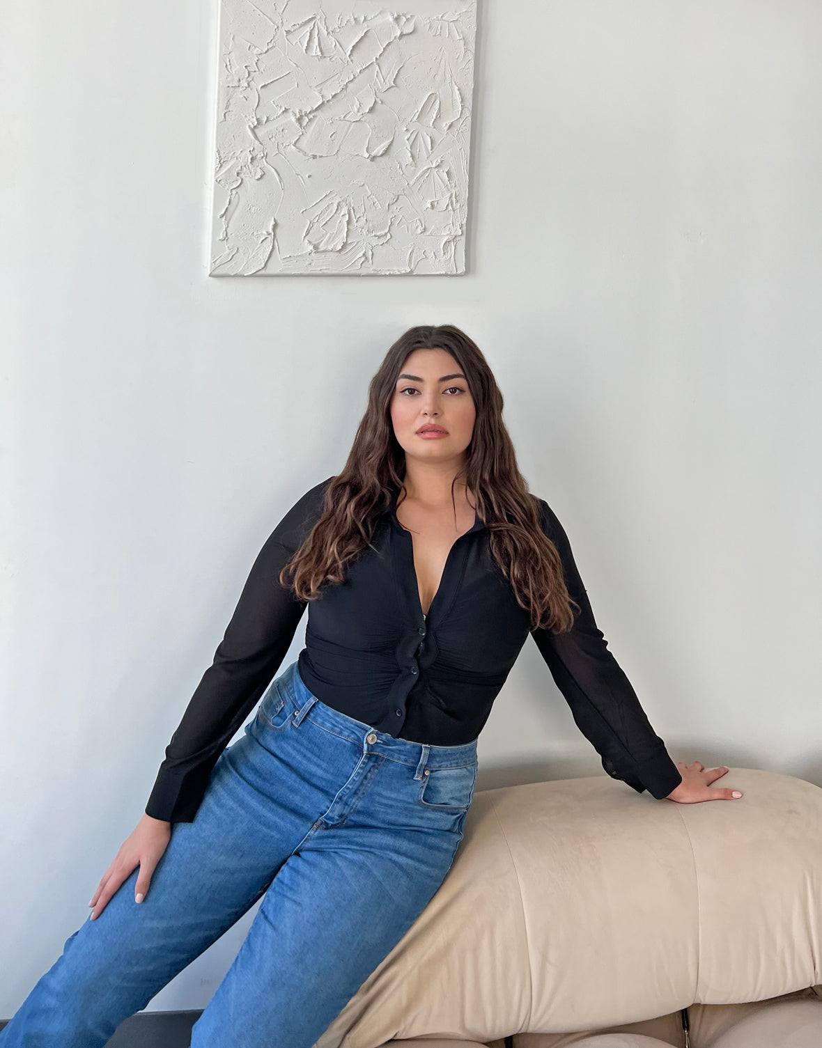 Plus Size Ruched Button Up Shirt