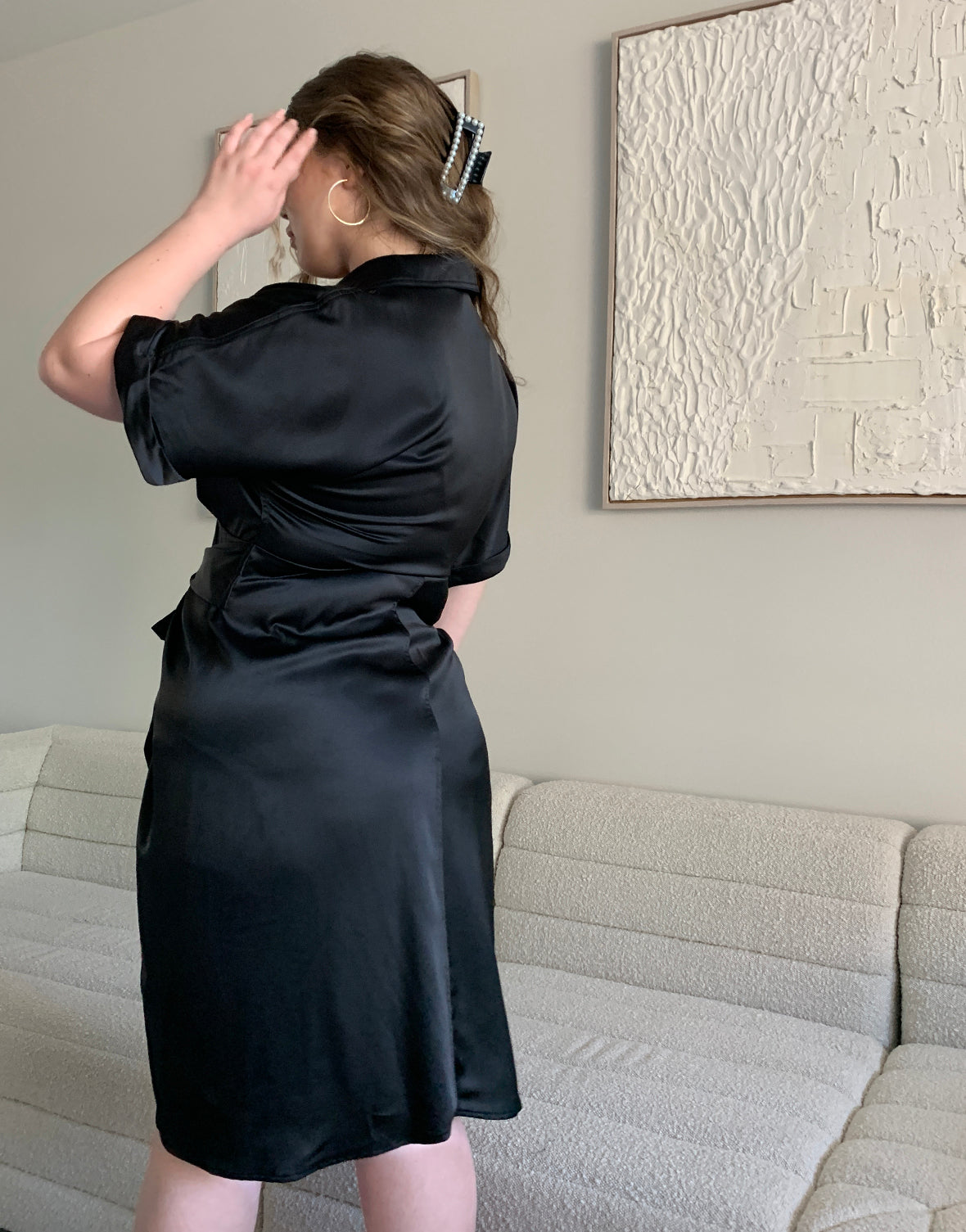 Plus Size Satin Ruched Button Up Dress