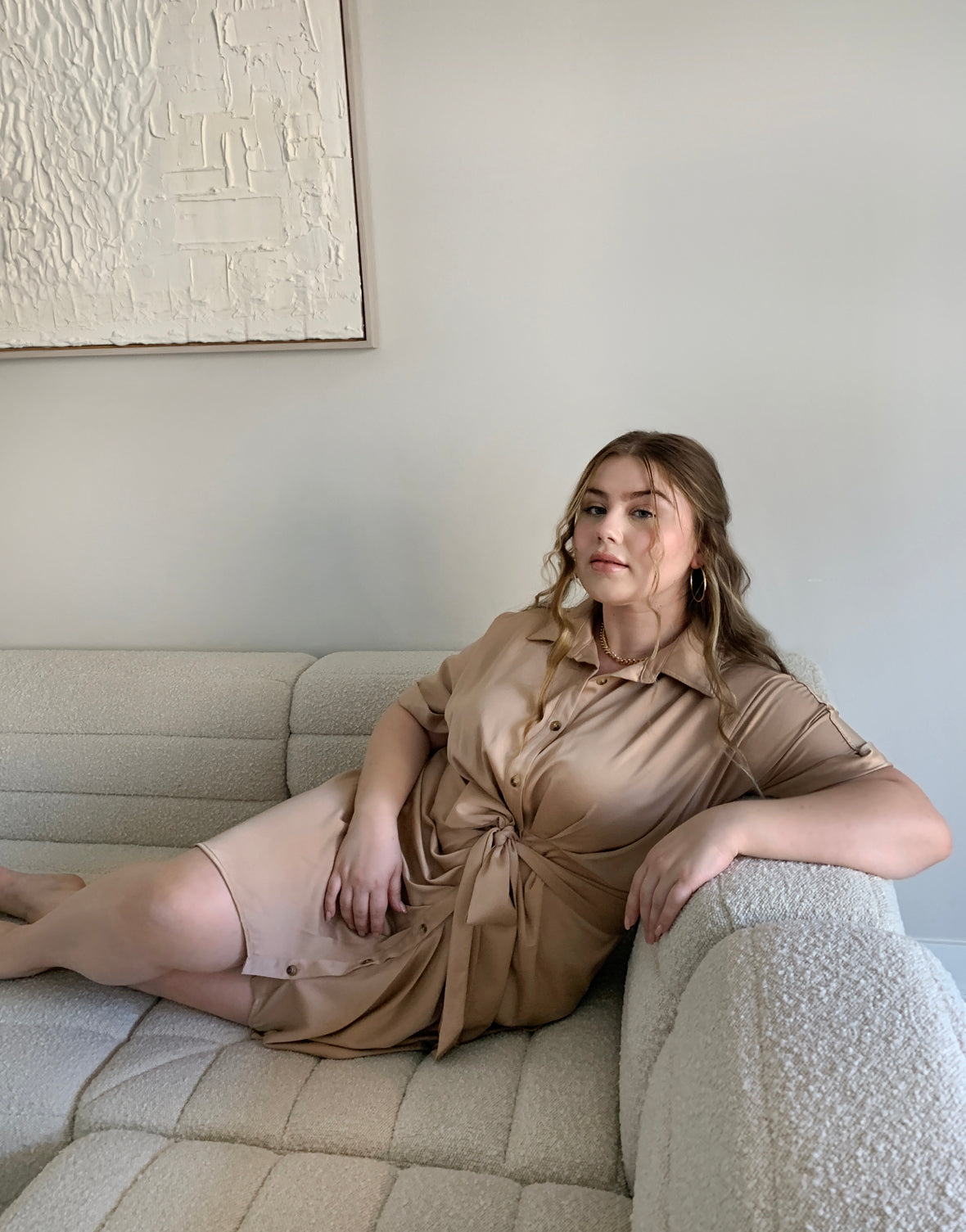 Plus Size Satin Ruched Button Up Dress