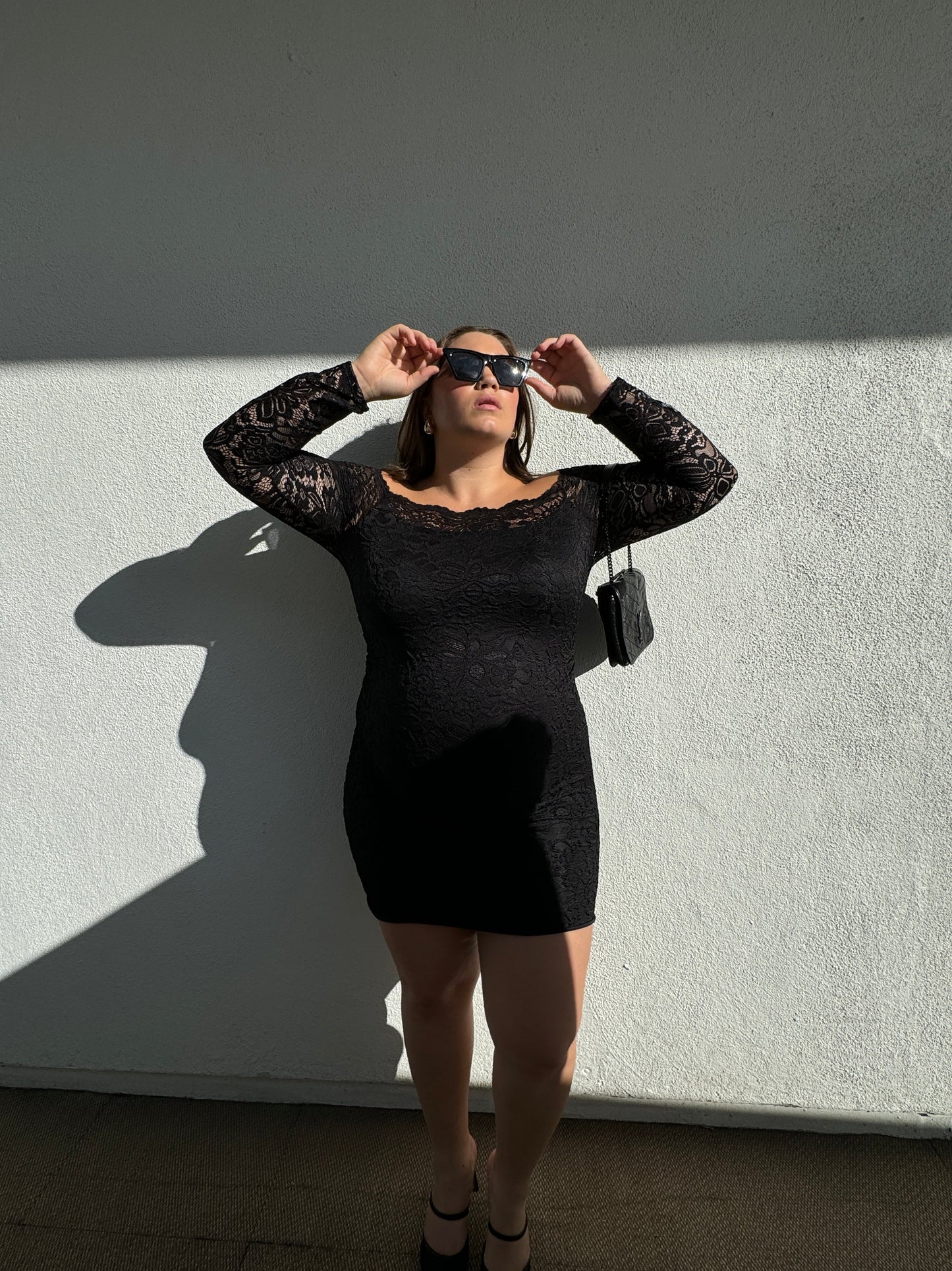 Plus Size Off The Shoulder Lace Mini Dress