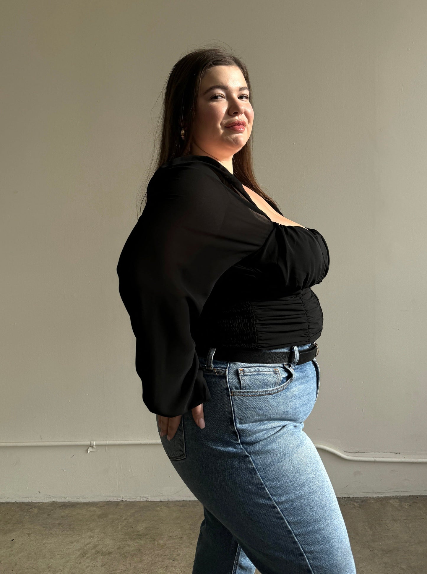 Plus Size Long Sleeve Bustier Crop Top