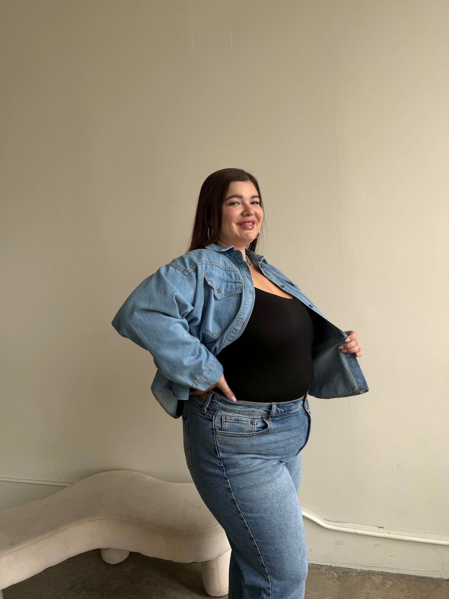 Plus Size Oversized Pocket Classic Denim Shirt