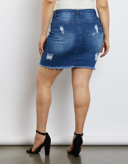 Plus Size Distressed Denim Skirt