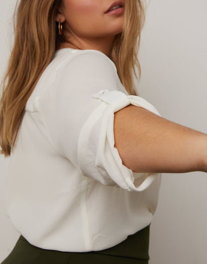 Plus Size Cuffed Sleeve Chiffon Blouse