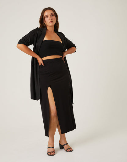 Plus Size Double Slit Midi Skirt