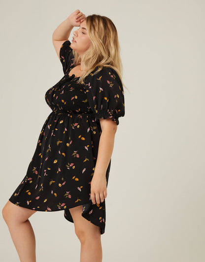 Plus Size Leaf Print Smocked Dress