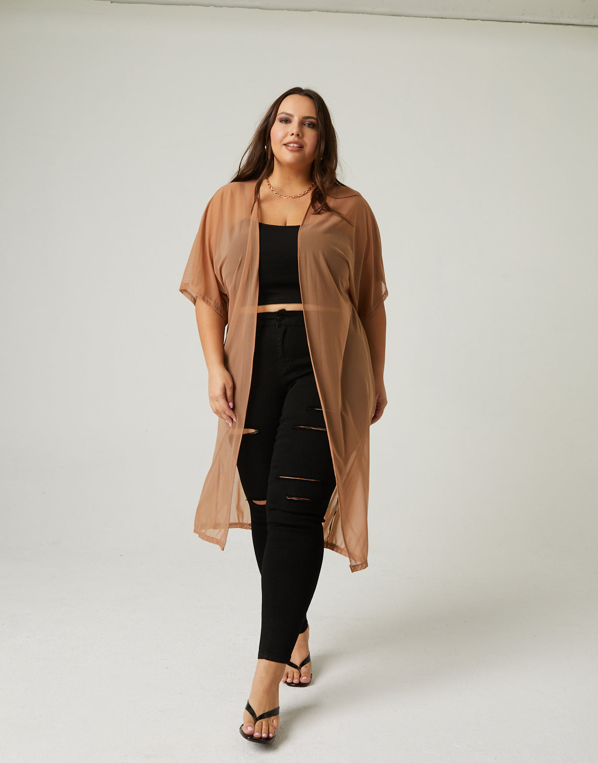 Plus Size Mesh Overlay Cardigan
