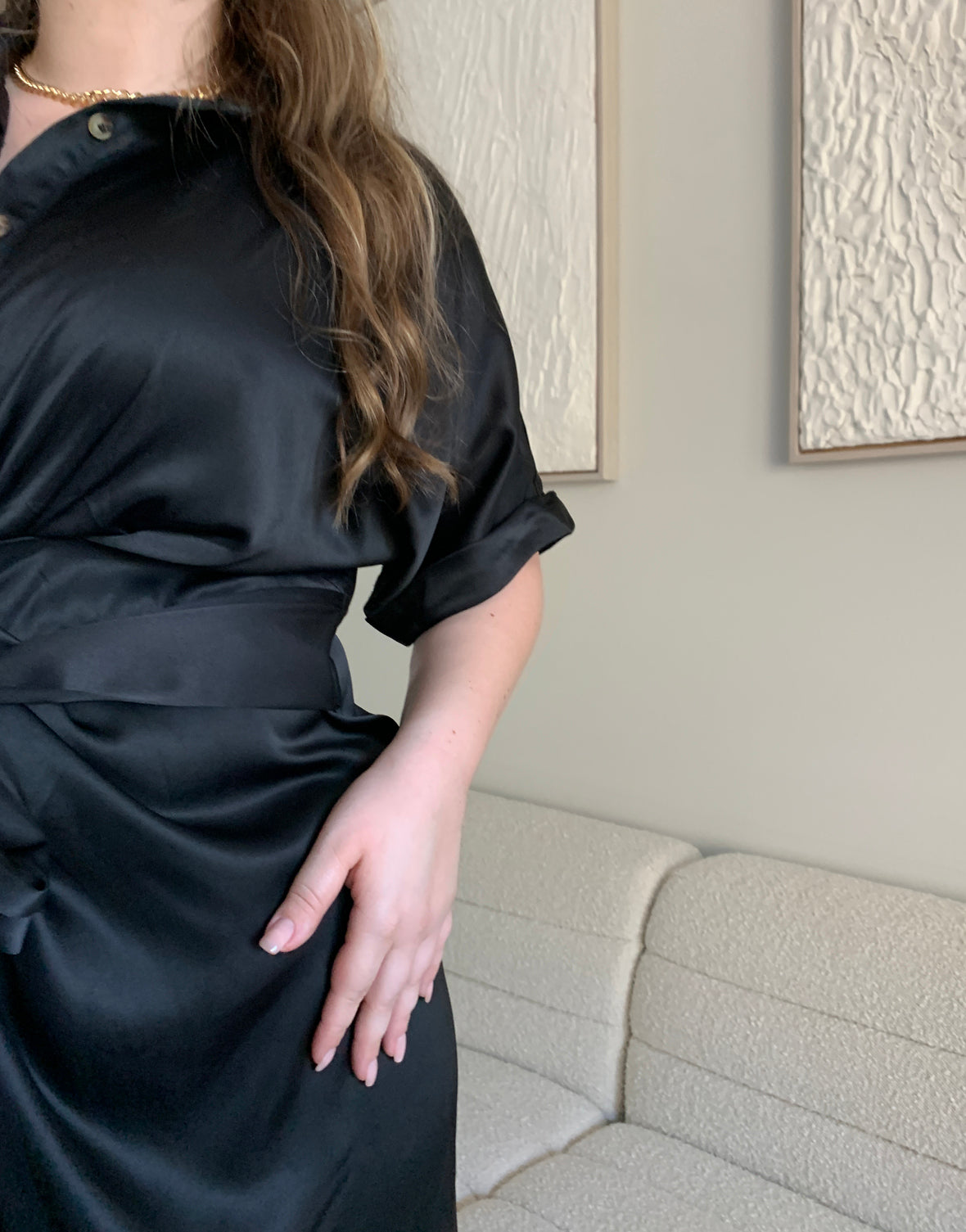 Plus Size Satin Ruched Button Up Dress