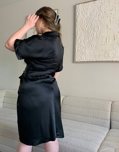 Plus Size Satin Ruched Button Up Dress