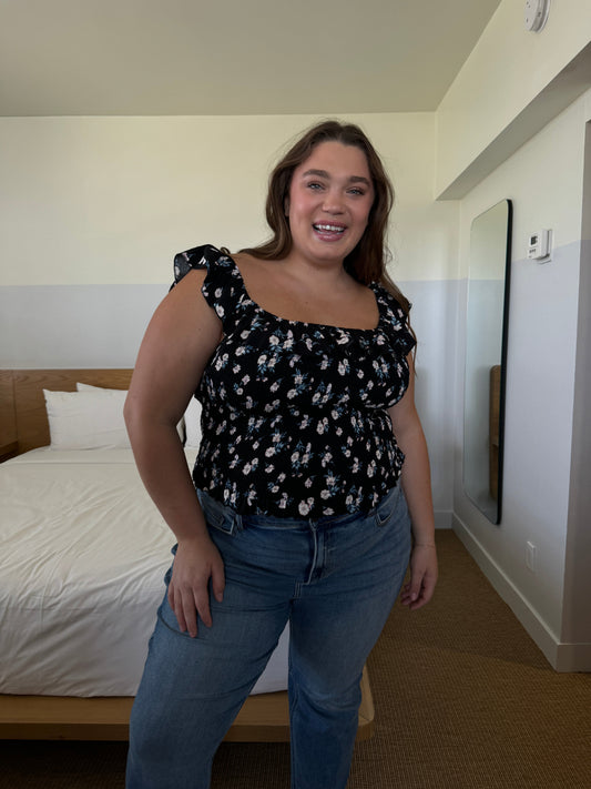 Plus Size Floral Ruffle Smock Top