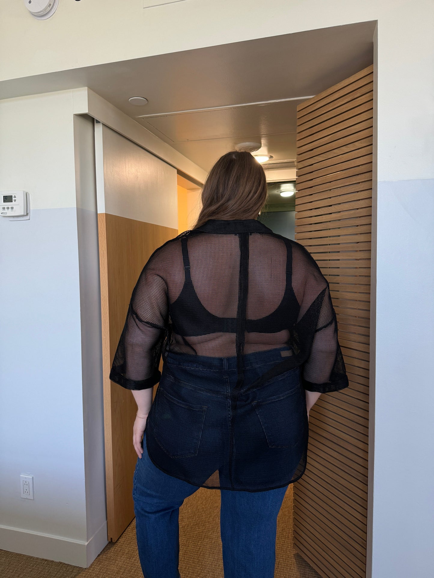 Plus Size Mesh Double Pocket Button Down