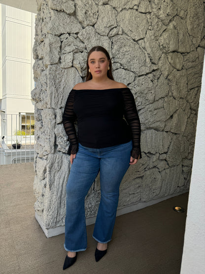 Plus Size Drapey Ruched Mesh Sleeve Top