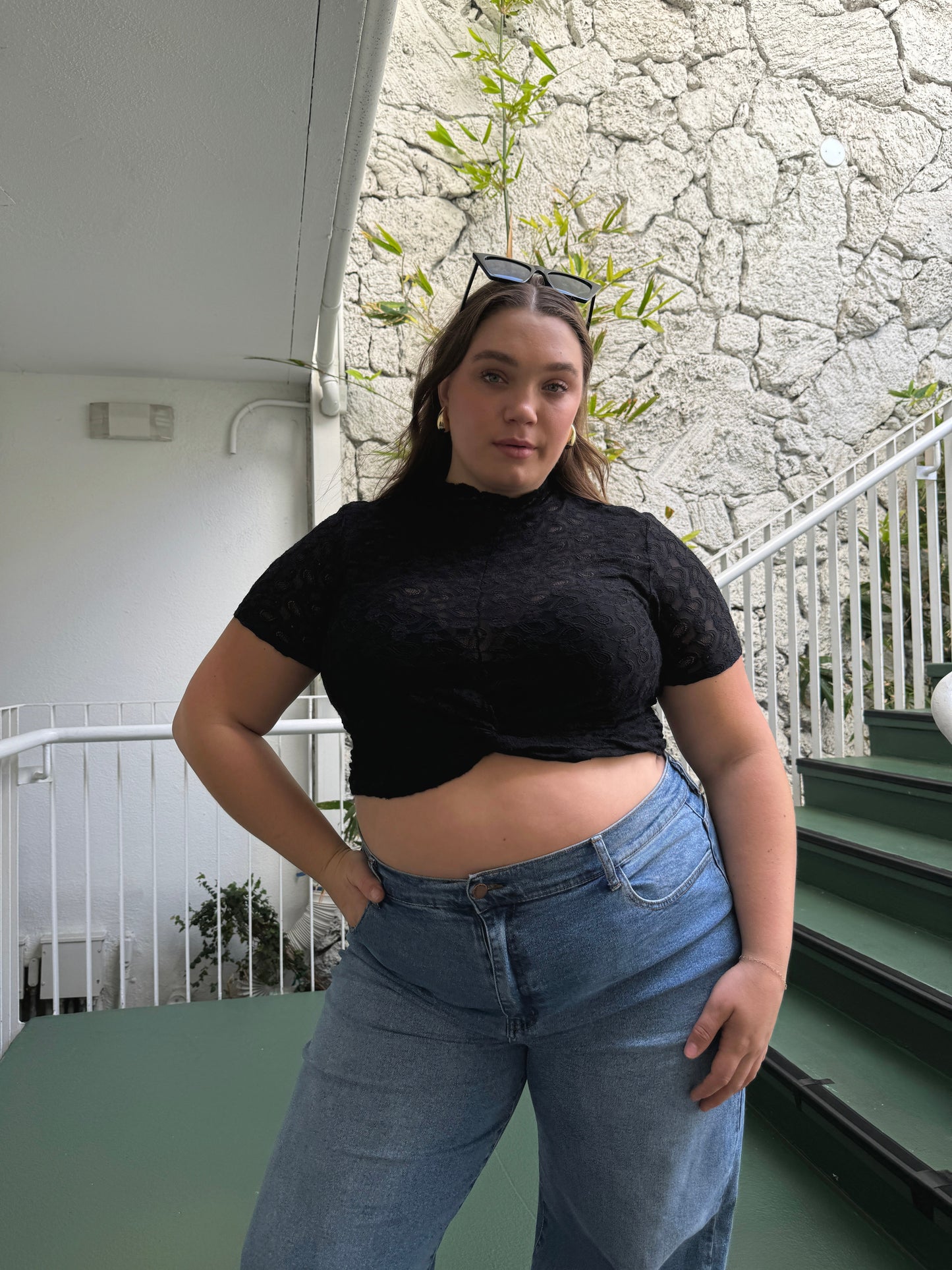 Plus Size Lace Mock Neck Top