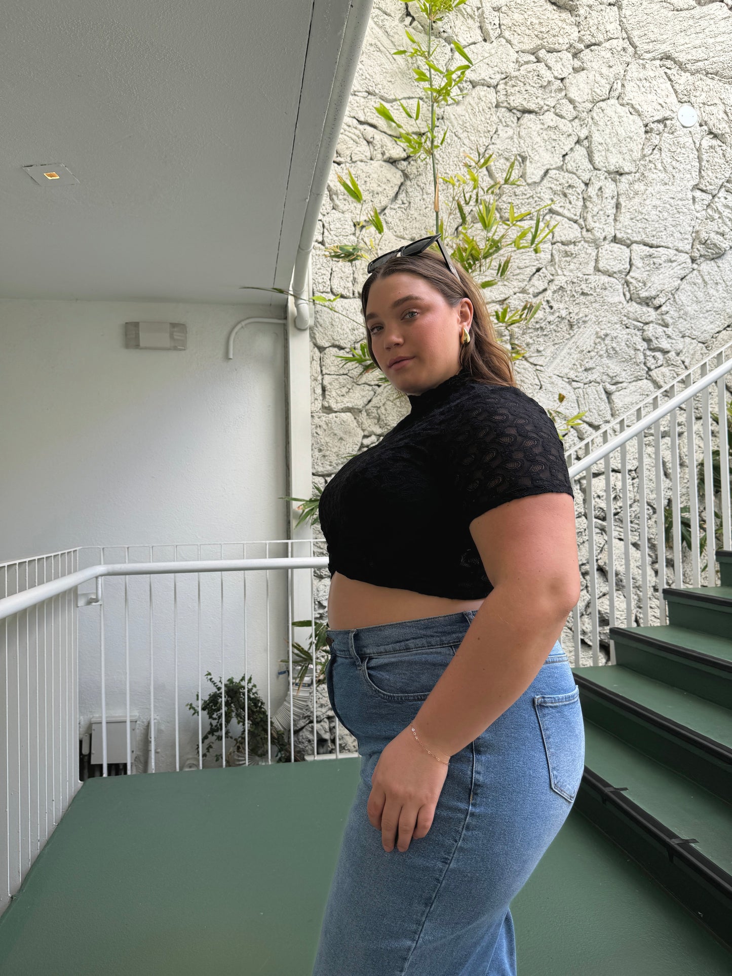 Plus Size Lace Mock Neck Top