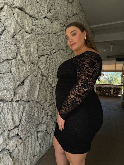 Plus Size Off The Shoulder Lace Mini Dress