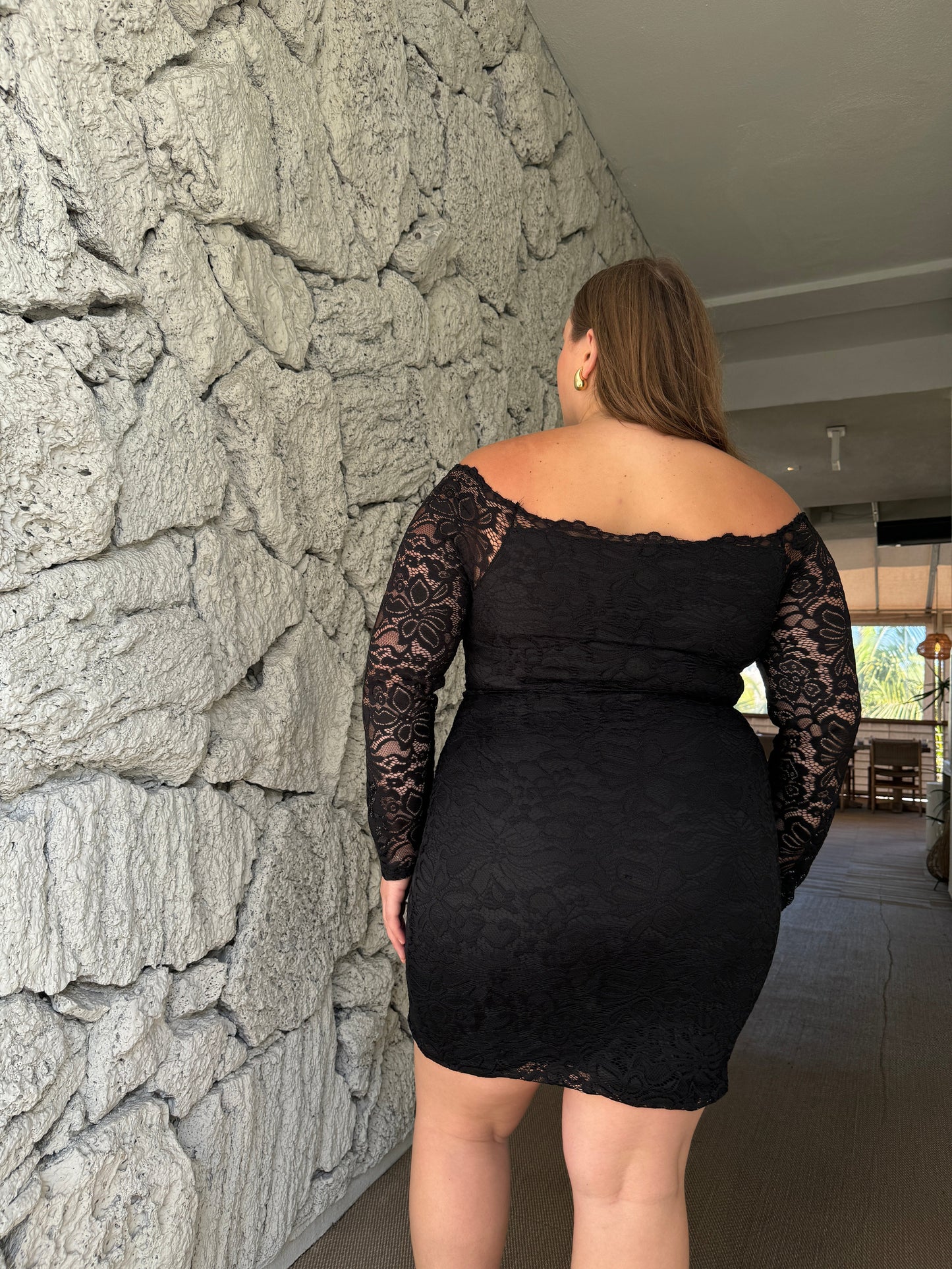 Plus Size Off The Shoulder Lace Mini Dress