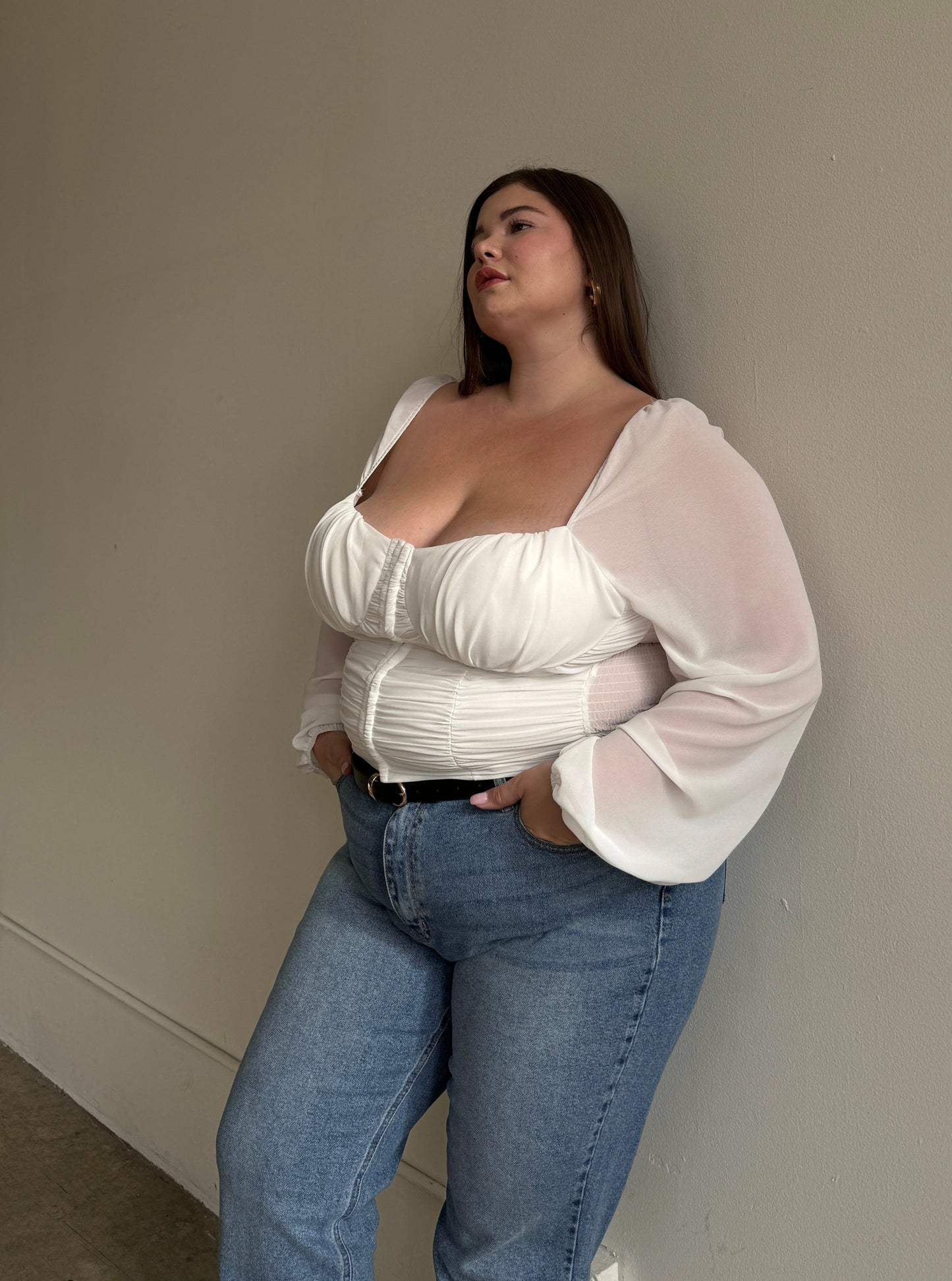 Plus Size Long Sleeve Bustier Crop Top