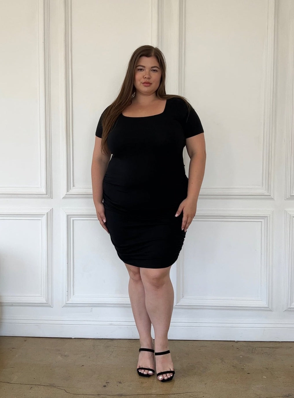 Plus Size Square Neck Ruched Dress
