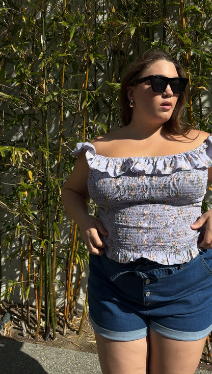 Plus Size Floral Ruffle Smock Top